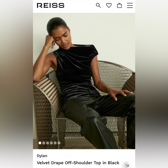 Reiss Tops - Reiss Dylan Elegant Black Velvet Drape off shoulder Top Black Sz L